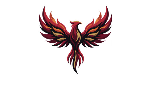 Majestic phoenix logo vector design featuring a rising fire bird with flame wings for corporate gaming and sports mascot branding