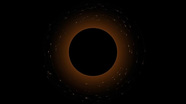 Motion video of black hole with orange accretion disk and particles