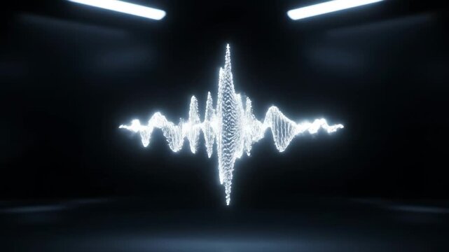 Abstract glowing digital sound wave visualization made of particles in a dark environment