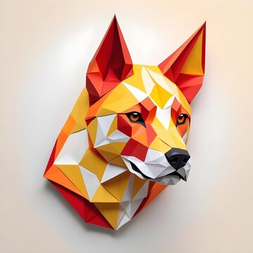 Origami papercut estilizado retrato de cabeza de perro geom&eacute;trico sobre un fondo blanco