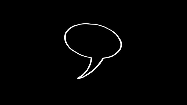 Hand drawn blank speech bubble wiggle animation on black background. Chat message bubble icon animation. Thought bubble icon animation space for text or message