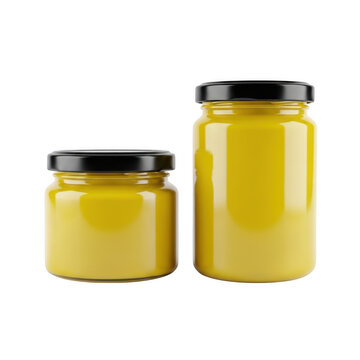 Two jars of yellow homemade jam with lids