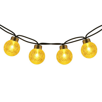 String of warm yellow fairy lights glowing