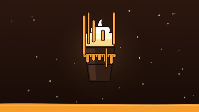 Motion video of minimalist vector illustration of a chocolate milkshake with dripping syrup