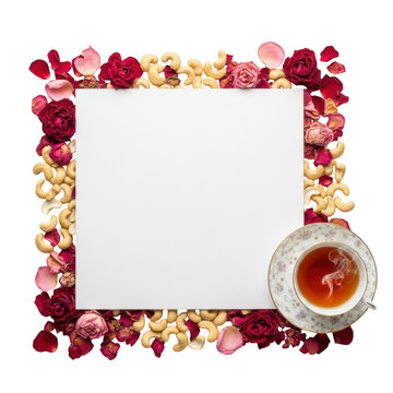 Floral border with empty frame and decorative bow