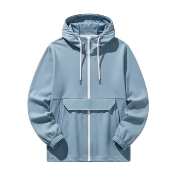Light blue hooded jacket with black stripes