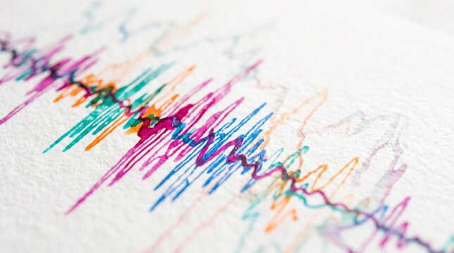 Macro abstract seismograph ink lines drawing on textured paper  