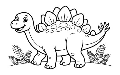 Cute stegosaurus dinosaur vector outline coloring page illustration for kids with dinosaur, coloring. © emon17201