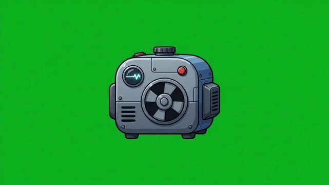 Animated sci-fi generator machine with glowing pulse display on green screen background