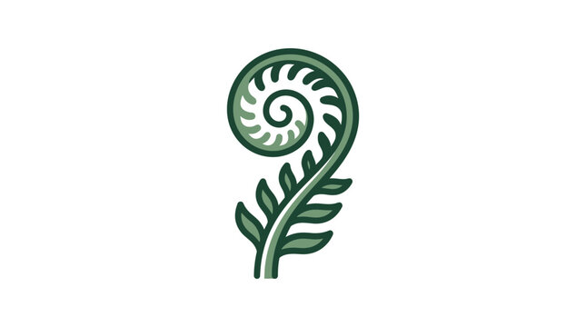 Stylized green fern koru symbol illustration.