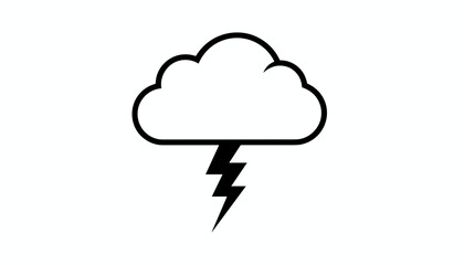 Obraz premium Simple black outline icon of a storm cloud with a single lightning bolt on a clean white background.