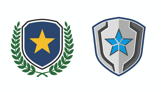 High quality shield security logos set featuring crests with gold and blue stars on a white background.