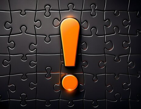 black puzzle piece with orange exclamation mark