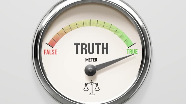 Truth - truth meter at maximum. High and rising values of truth. Meter needle reaching true levels. Truth values off the charts. (No AI, made by humans for humans).