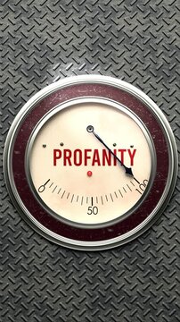 Profanity  meter that is hitting a full scale, showing a very high level of profanity, overload of it, too much of it. Maximum value, off the charts.