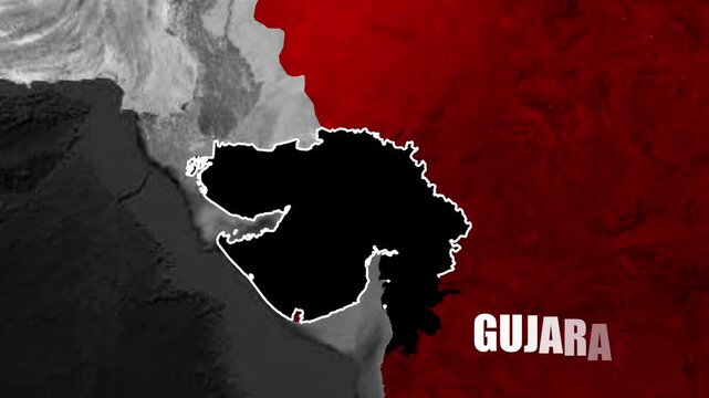 Gujarat state map animation revealing regional location, geographic boundaries, and western India positioning through smooth motion graphics