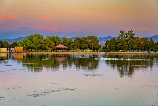 Vibrant colorful sky during golden sunset at Sunset Park Nevada