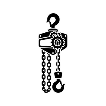 Minimalist Black and White of Chain Hoist with Hook and Gear Mechanism with high quality professional line art symbols for modern creative design and digital branding projects