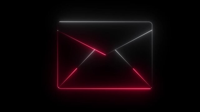 Neon envelope animation glowing red and white digital communication symbol for business technology and email marketing concepts