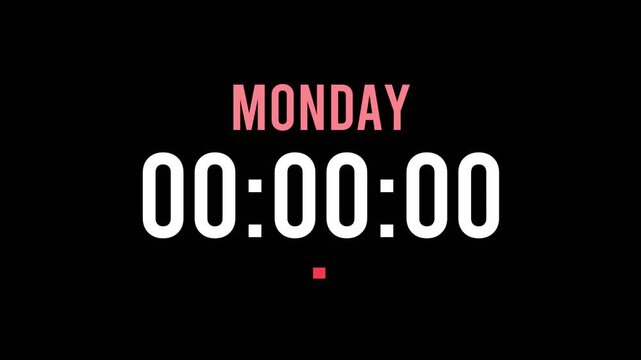 Monday is about to happen soon. Upcoming monday, approaching in the near future. Monday almost here, in a short time - a countdown timer counting seconds the this event.