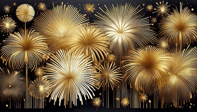 golden firework bursts on black and white background