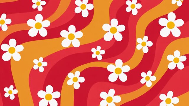 Cute Groovy Daisy Flower Wavy Pattern Looping Video Background Vector
