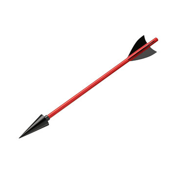 Red arrow with black tip and feathers isolated on transparent background