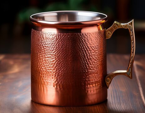 hammered copper mug with brass handle