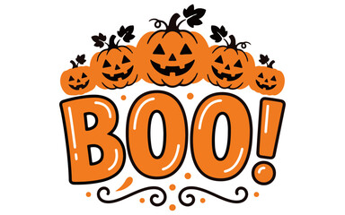 A spooky and delightful halloween scene featuring jack o' lanterns and a bold 'boo ' message