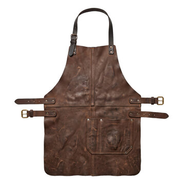 Durable distressed leather apron with adjustable straps and utility pockets for work