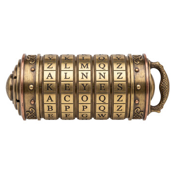 Vintage combination lock with rotating letter dials and ornate brass detailing