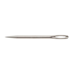 A single sewing needle with a sharp point and an eye for thread, isolated on white