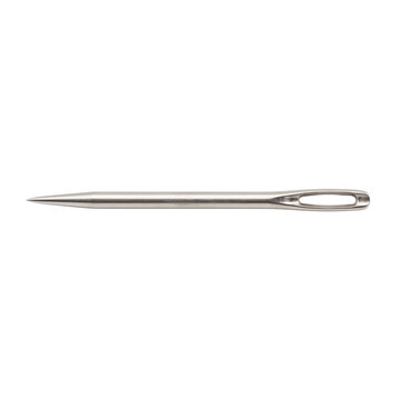 A single sewing needle with a sharp point and an eye for thread, isolated on white