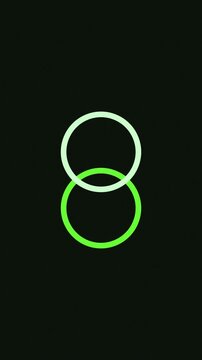 Animated overlapping circles forming number eight abstract motion background vibrant neon graphic.