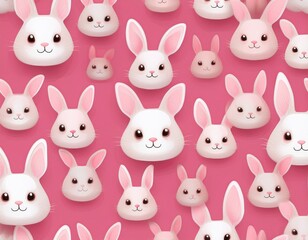 Fototapeta premium cute white rabbit face seamless pattern on pink background