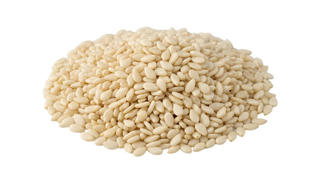 Macro Photo Of Raw Cream Sesame Seeds Isolated On Solid White Background