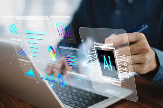 AI Analysis data concept. AI (Artificial intelligence) AI management and support technology in the Business plan marketing success customer management.