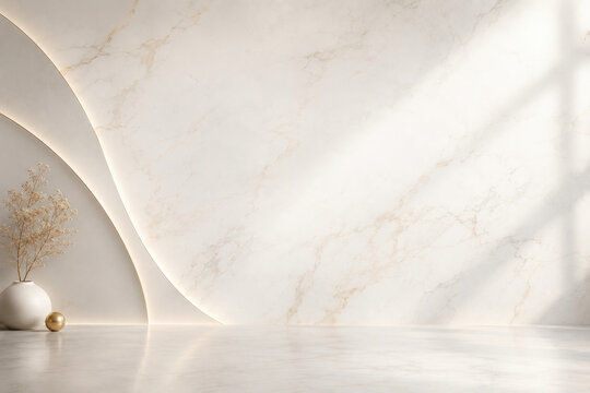 Elegant Marble Interior Background with Golden Accents and Copy Space