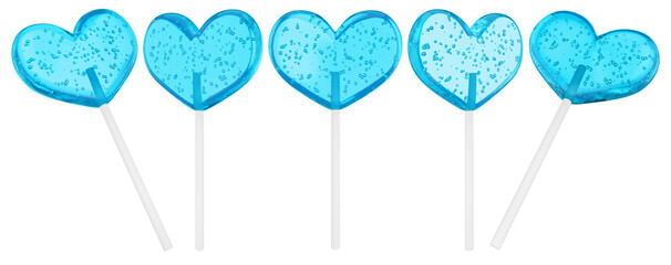Isolated 3D Render of Transparent Blue Heart Shaped Lollipops.