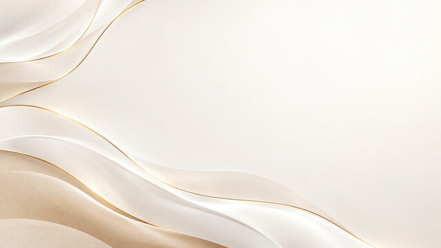 Elegant White and Gold Abstract Waves Background with Copy Space