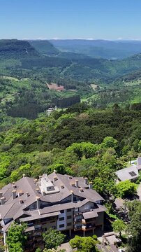 Quilombo Valley In Gramado Rio Grande Do Sul Brazil. Aerial View Of A High-Rise Buildings And Traffic Showcasing Urban Life. Downtown Cityscape. Urban Backgrounds. Gramado Rio Grande do Sul.