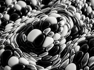 Obraz premium Intricate Monochrome Organic Texture of Polished Black and White Marble-like Surface with Abstract Swirling Patterns