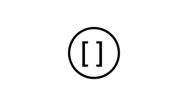 Square brackets icon within circle frame indicates computer syntax and array collections.
