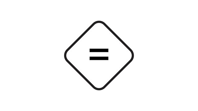 Equals sign inside diamond shape black line icon used for balance comparison math logic.