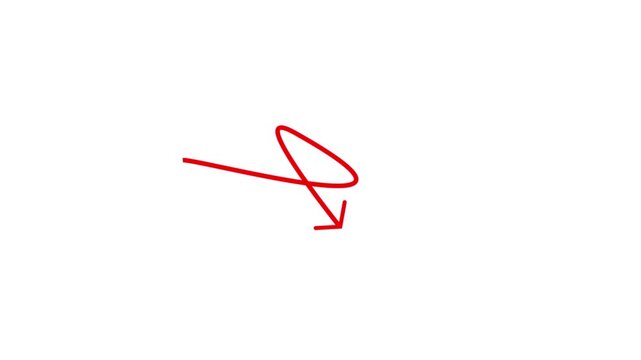 Curved arrow direction indicator to the right. Hand drawn red brush arrow curving upward to the right