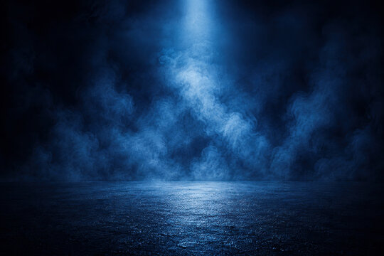 Dark Blue Smoke Background with Dramatic Spotlight