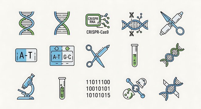 DNA helix and genetic code symbols collection.