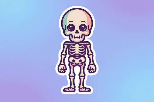 Cute pixel art skeleton character on gradient background illustration
