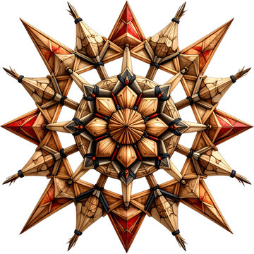 Intricate Handcrafted Wooden Star Ornament with Geometric Design