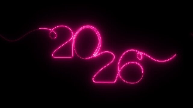 Happy New Year 2026 continuous line text animation loop - video 5